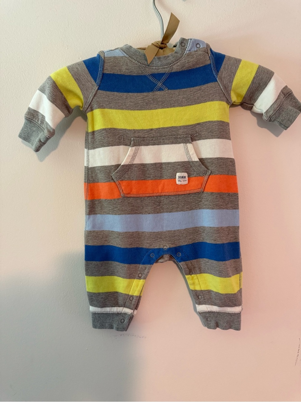 GAP Striped Gray One-Piece Footie with Multicolor Bands